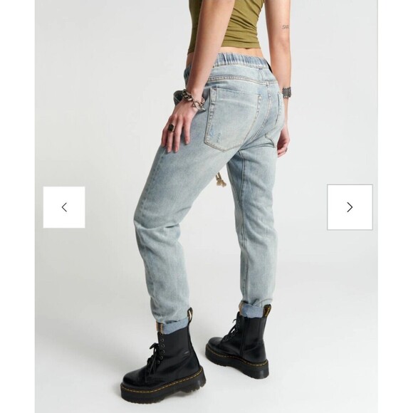 One Teaspoon Size S Montana Shabbies Drawstring Distressed Boyfriend Denim Jeans - Picture 2 of 16